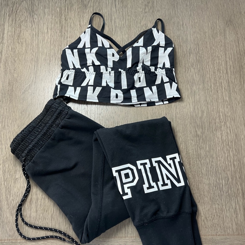 PINK black sweats with matching halter top